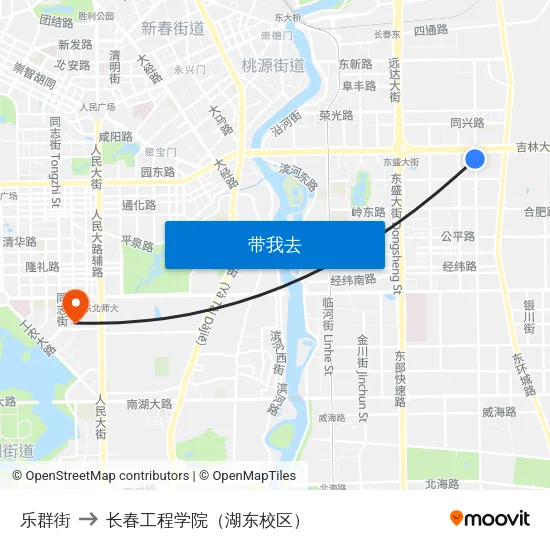 乐群街 to 长春工程学院（湖东校区） map