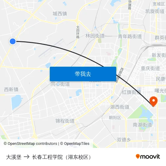 大溪堡 to 长春工程学院（湖东校区） map