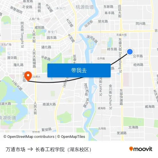 万通市场 to 长春工程学院（湖东校区） map
