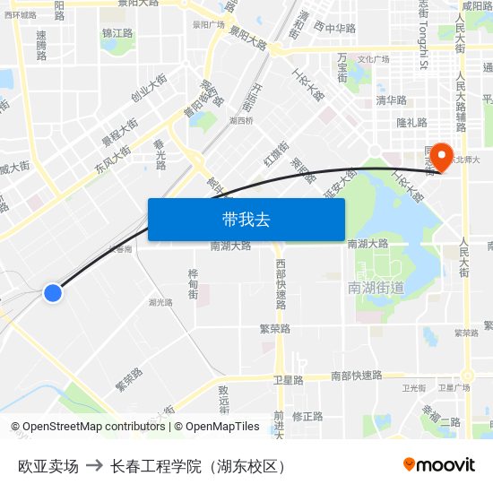 欧亚卖场 to 长春工程学院（湖东校区） map