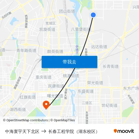 中海寰宇天下北区 to 长春工程学院（湖东校区） map