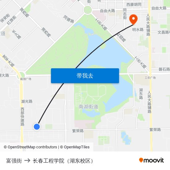 富强街 to 长春工程学院（湖东校区） map