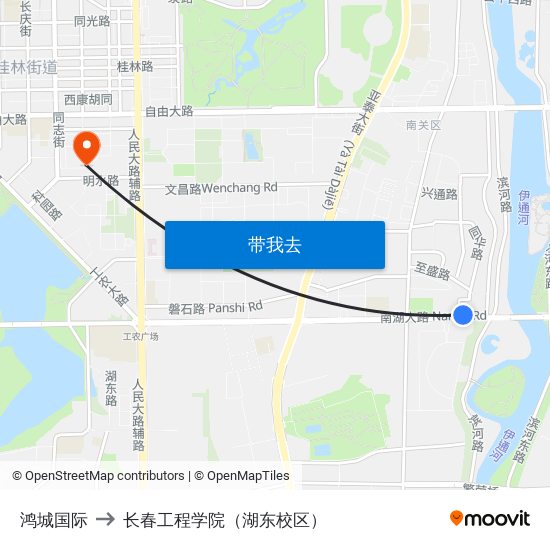 鸿城国际 to 长春工程学院（湖东校区） map