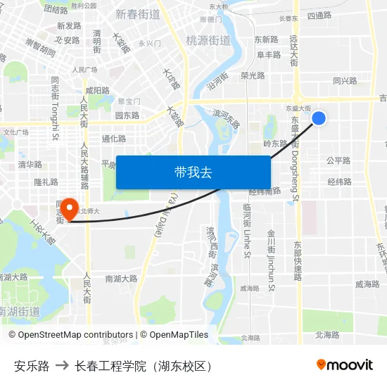 安乐路 to 长春工程学院（湖东校区） map