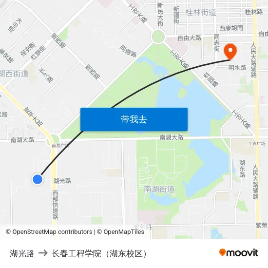 湖光路 to 长春工程学院（湖东校区） map
