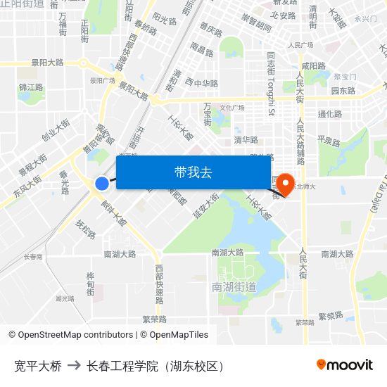 宽平大桥 to 长春工程学院（湖东校区） map