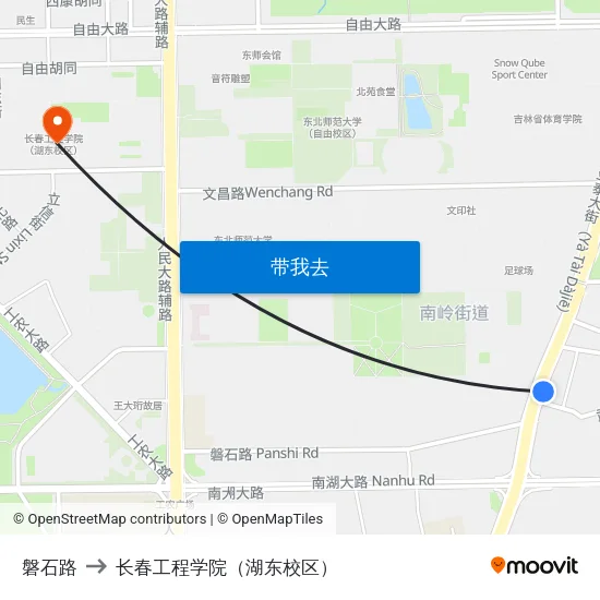 磐石路 to 长春工程学院（湖东校区） map