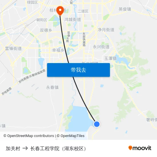 加关村 to 长春工程学院（湖东校区） map