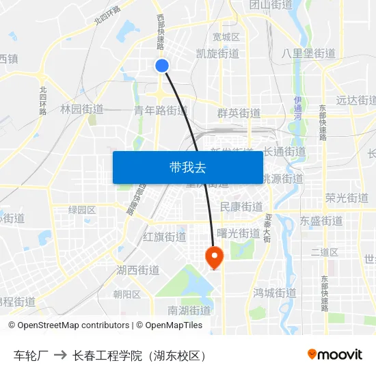 车轮厂 to 长春工程学院（湖东校区） map