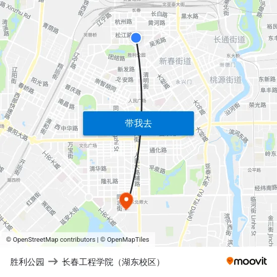 胜利公园 to 长春工程学院（湖东校区） map