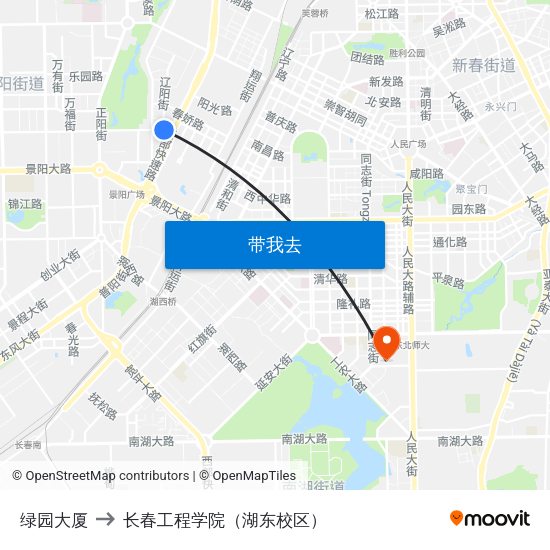 绿园大厦 to 长春工程学院（湖东校区） map