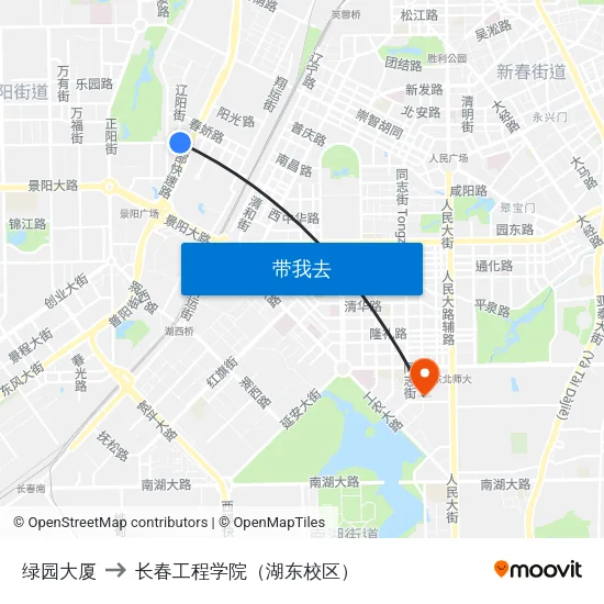 绿园大厦 to 长春工程学院（湖东校区） map