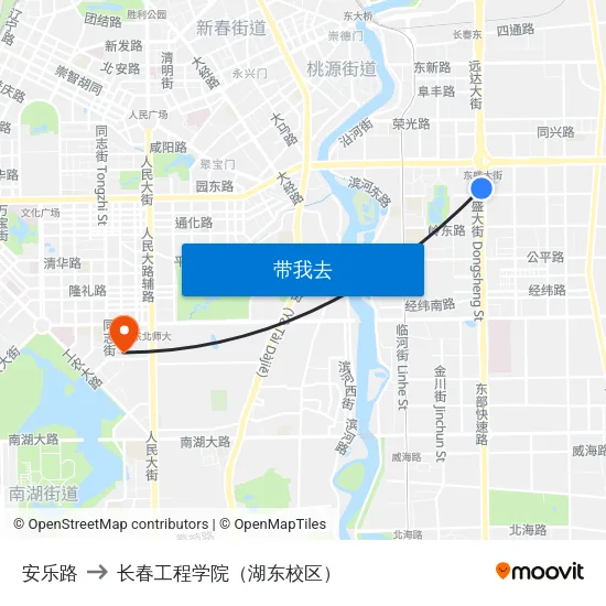 安乐路 to 长春工程学院（湖东校区） map