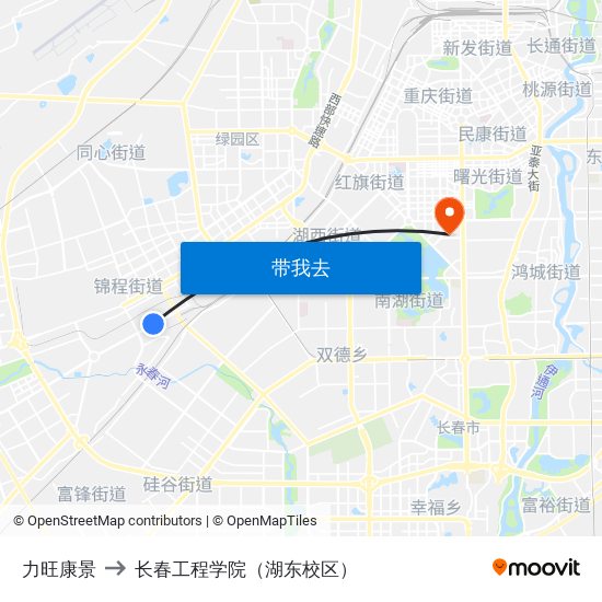 力旺康景 to 长春工程学院（湖东校区） map