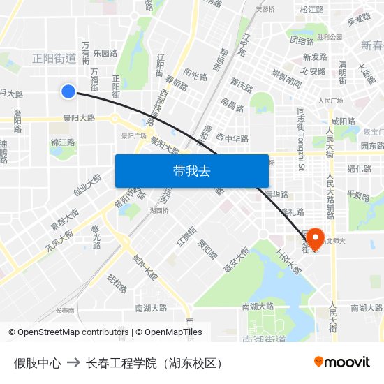 假肢中心 to 长春工程学院（湖东校区） map