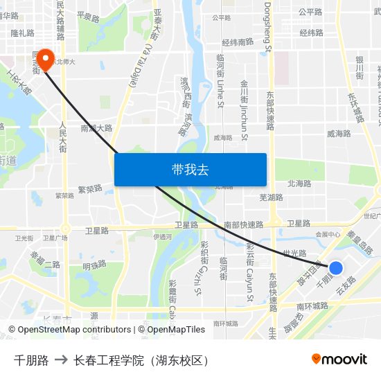 千朋路 to 长春工程学院（湖东校区） map
