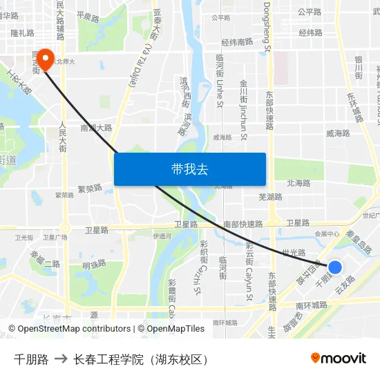 千朋路 to 长春工程学院（湖东校区） map