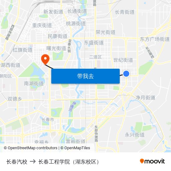 长春汽校 to 长春工程学院（湖东校区） map