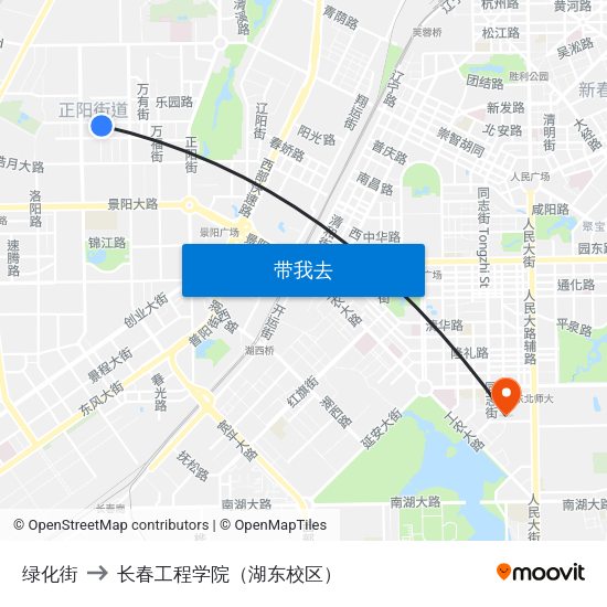 绿化街 to 长春工程学院（湖东校区） map