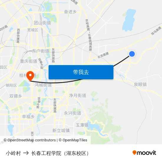 小岭村 to 长春工程学院（湖东校区） map