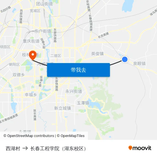 西湖村 to 长春工程学院（湖东校区） map