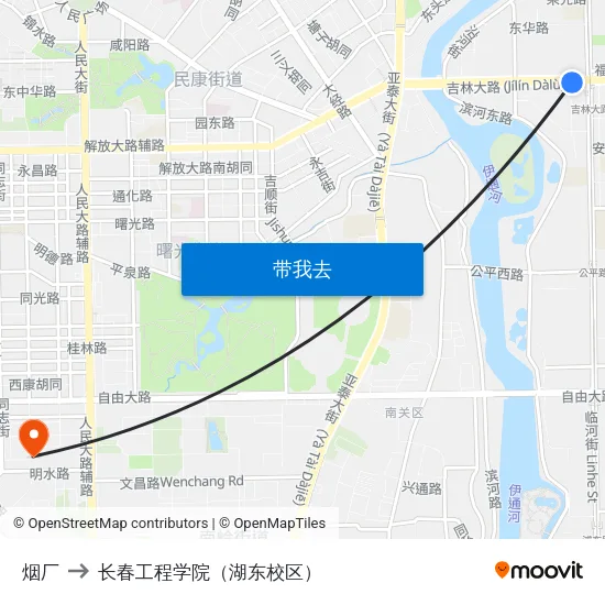 烟厂 to 长春工程学院（湖东校区） map