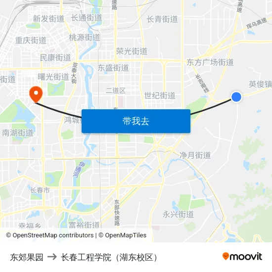 东郊果园 to 长春工程学院（湖东校区） map