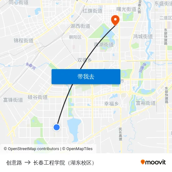 创意路 to 长春工程学院（湖东校区） map