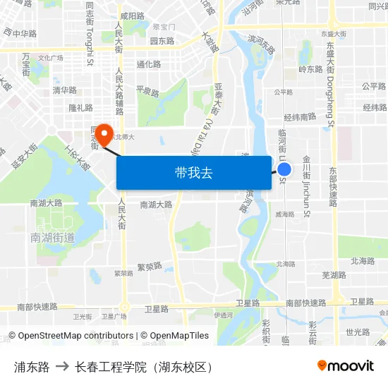 浦东路 to 长春工程学院（湖东校区） map