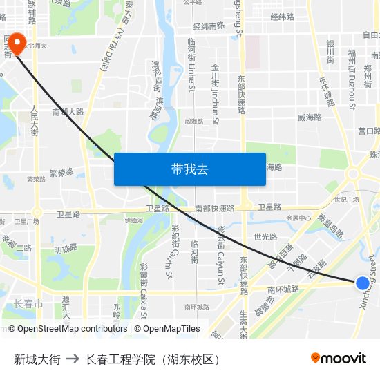 新城大街 to 长春工程学院（湖东校区） map