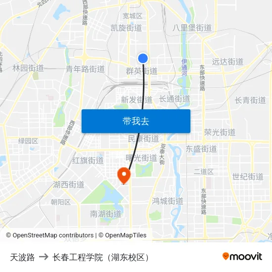 天波路 to 长春工程学院（湖东校区） map