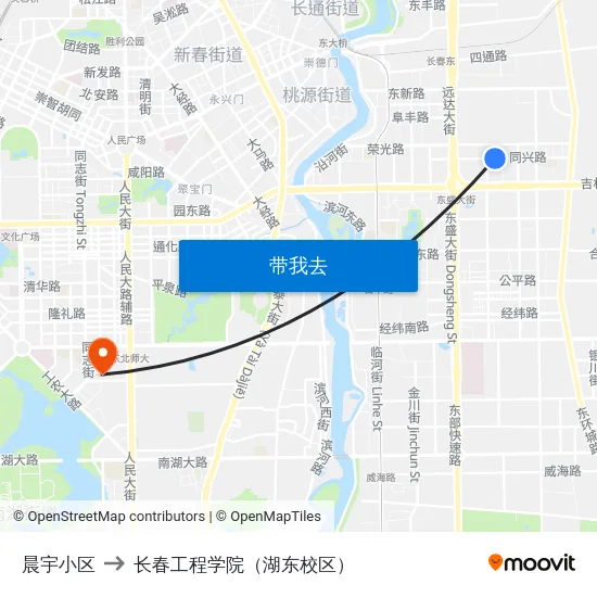 晨宇小区 to 长春工程学院（湖东校区） map