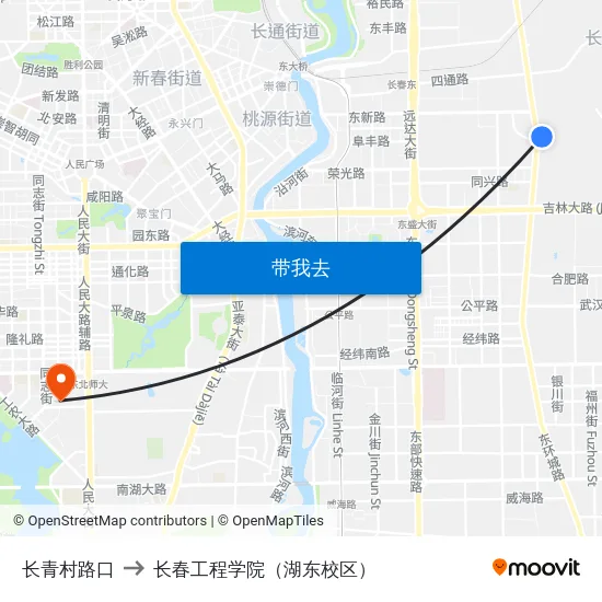 长青村路口 to 长春工程学院（湖东校区） map