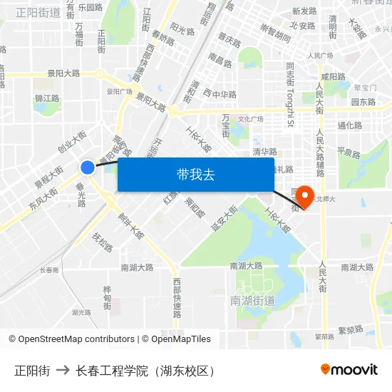 正阳街 to 长春工程学院（湖东校区） map