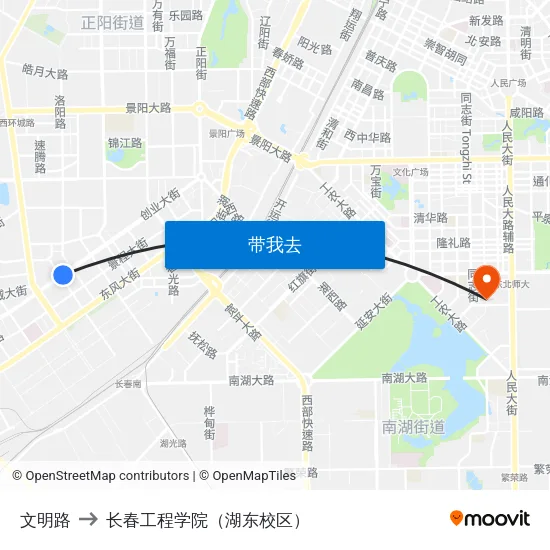 文明路 to 长春工程学院（湖东校区） map