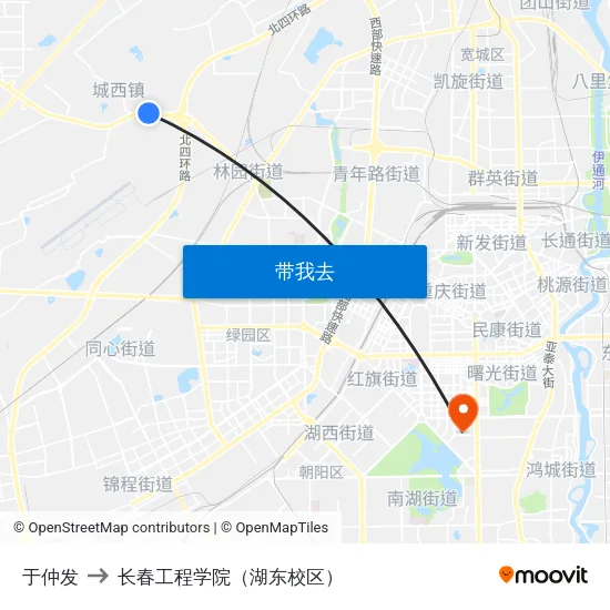 于仲发 to 长春工程学院（湖东校区） map