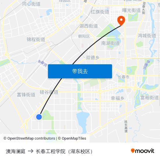 澳海澜庭 to 长春工程学院（湖东校区） map