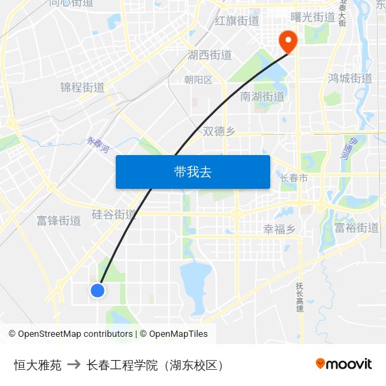 恒大雅苑 to 长春工程学院（湖东校区） map