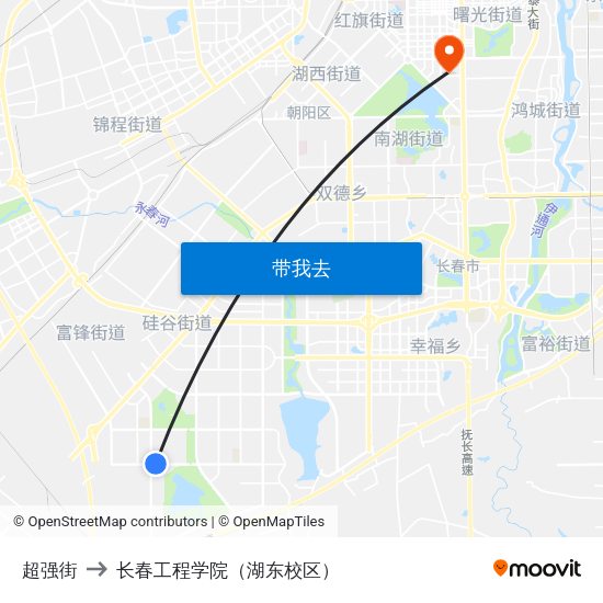 超强街 to 长春工程学院（湖东校区） map