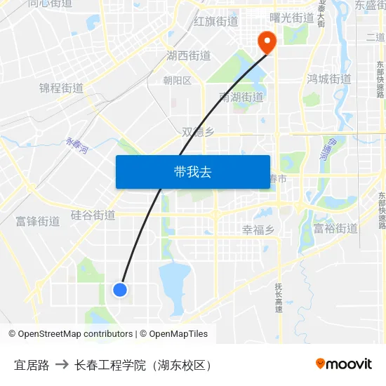 宜居路 to 长春工程学院（湖东校区） map