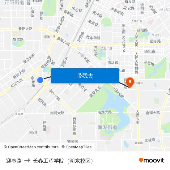 迎春路 to 长春工程学院（湖东校区） map