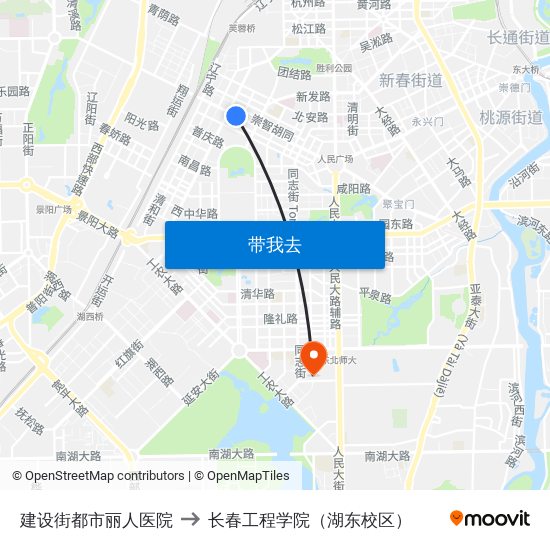 建设街都市丽人医院 to 长春工程学院（湖东校区） map