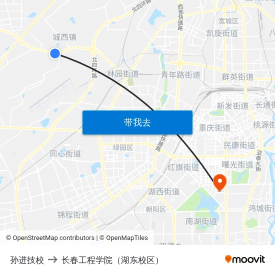 孙进技校 to 长春工程学院（湖东校区） map