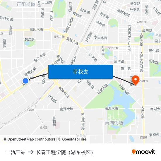 一汽三站 to 长春工程学院（湖东校区） map