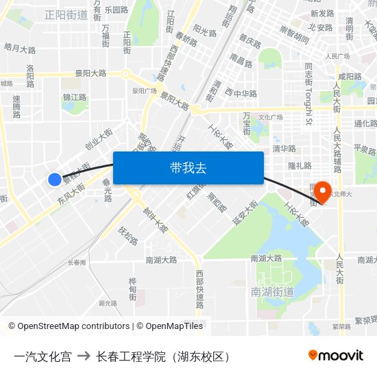 一汽文化宫 to 长春工程学院（湖东校区） map