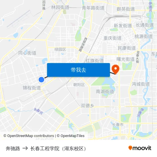 奔驰路 to 长春工程学院（湖东校区） map