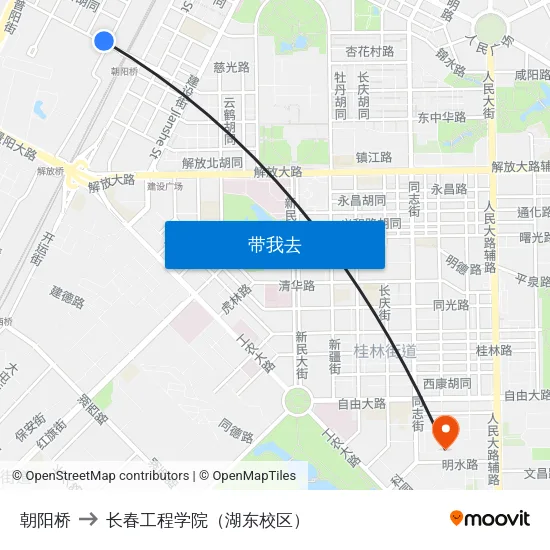 朝阳桥 to 长春工程学院（湖东校区） map