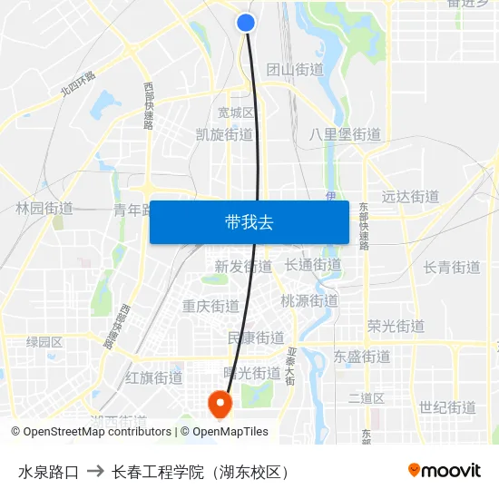 水泉路口 to 长春工程学院（湖东校区） map