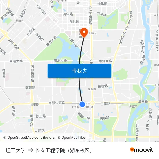 理工大学 to 长春工程学院（湖东校区） map