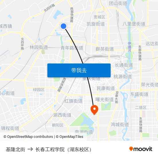 基隆北街 to 长春工程学院（湖东校区） map